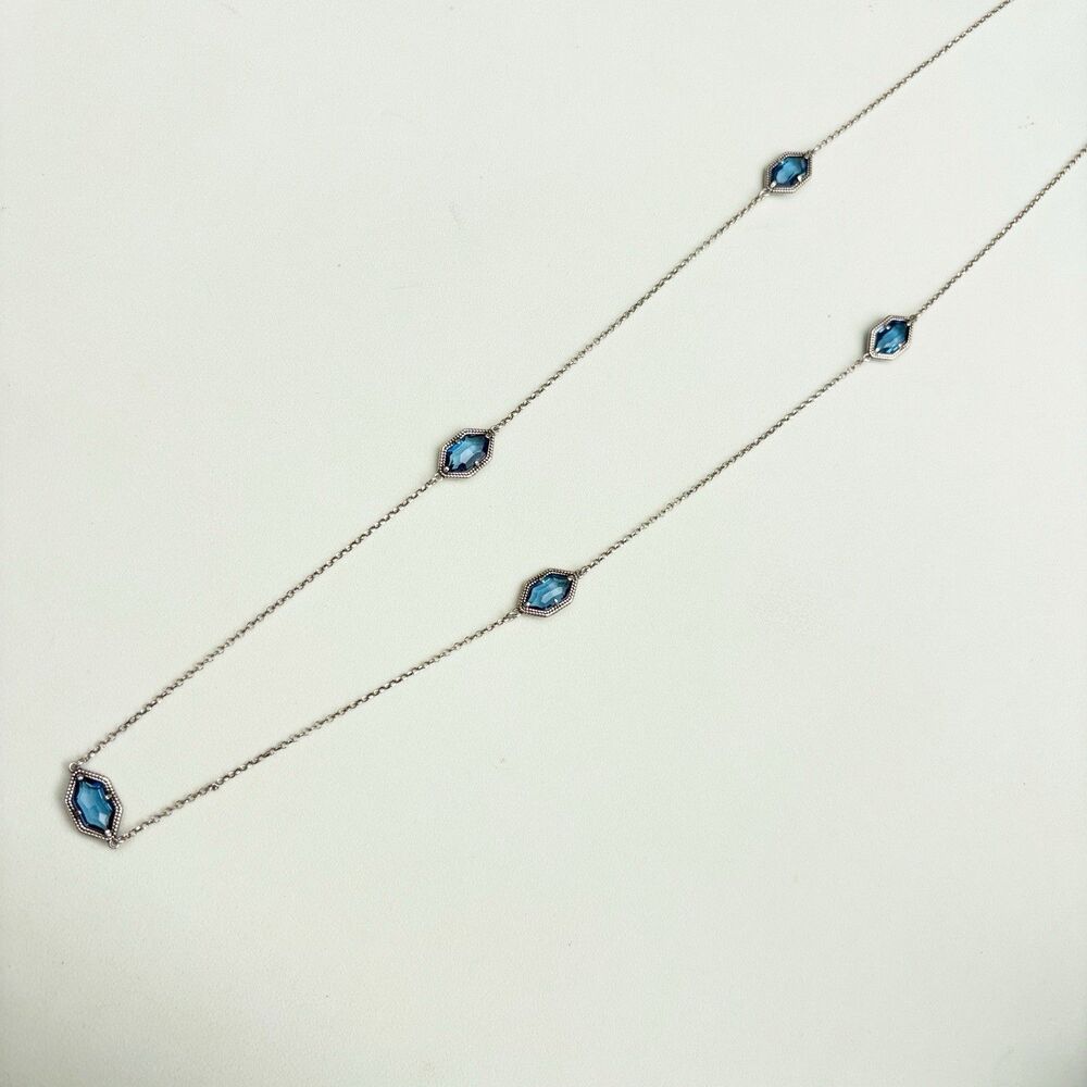 Dyadema Italy 925 Sterling Silver Rose Gold Tone Blue Crystal Station Necklace - Picture 3 of 6